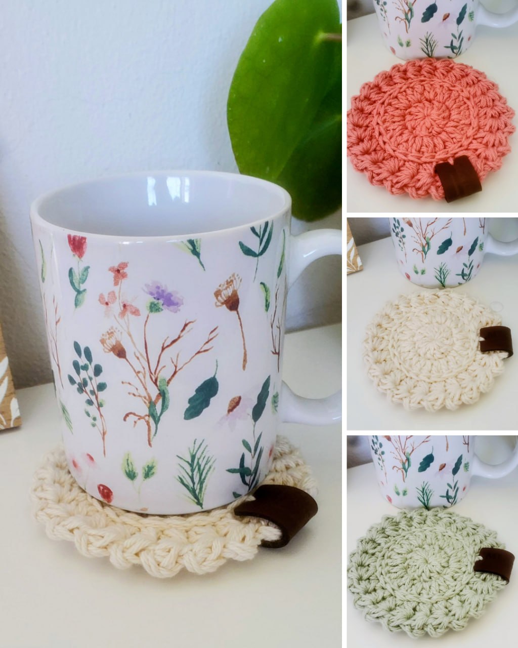 Caneca floral com base em croché
